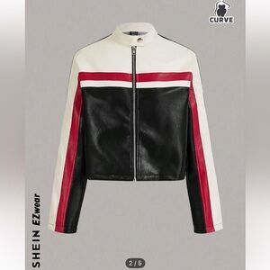 SHEIN EZwear Plus Colorblock Zip Up Leather Jacket